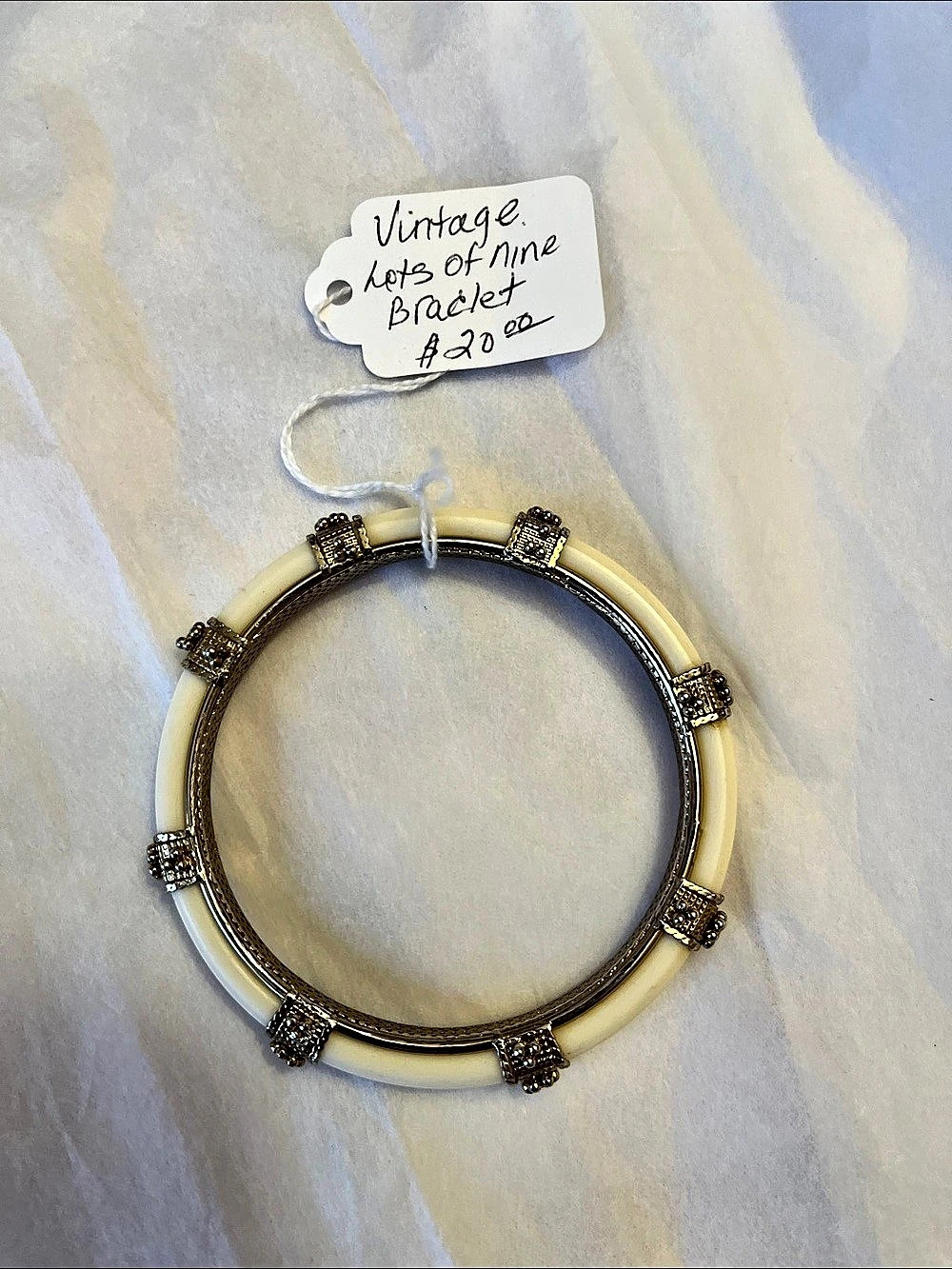 Vintage White & Gold Hinged Bracelet